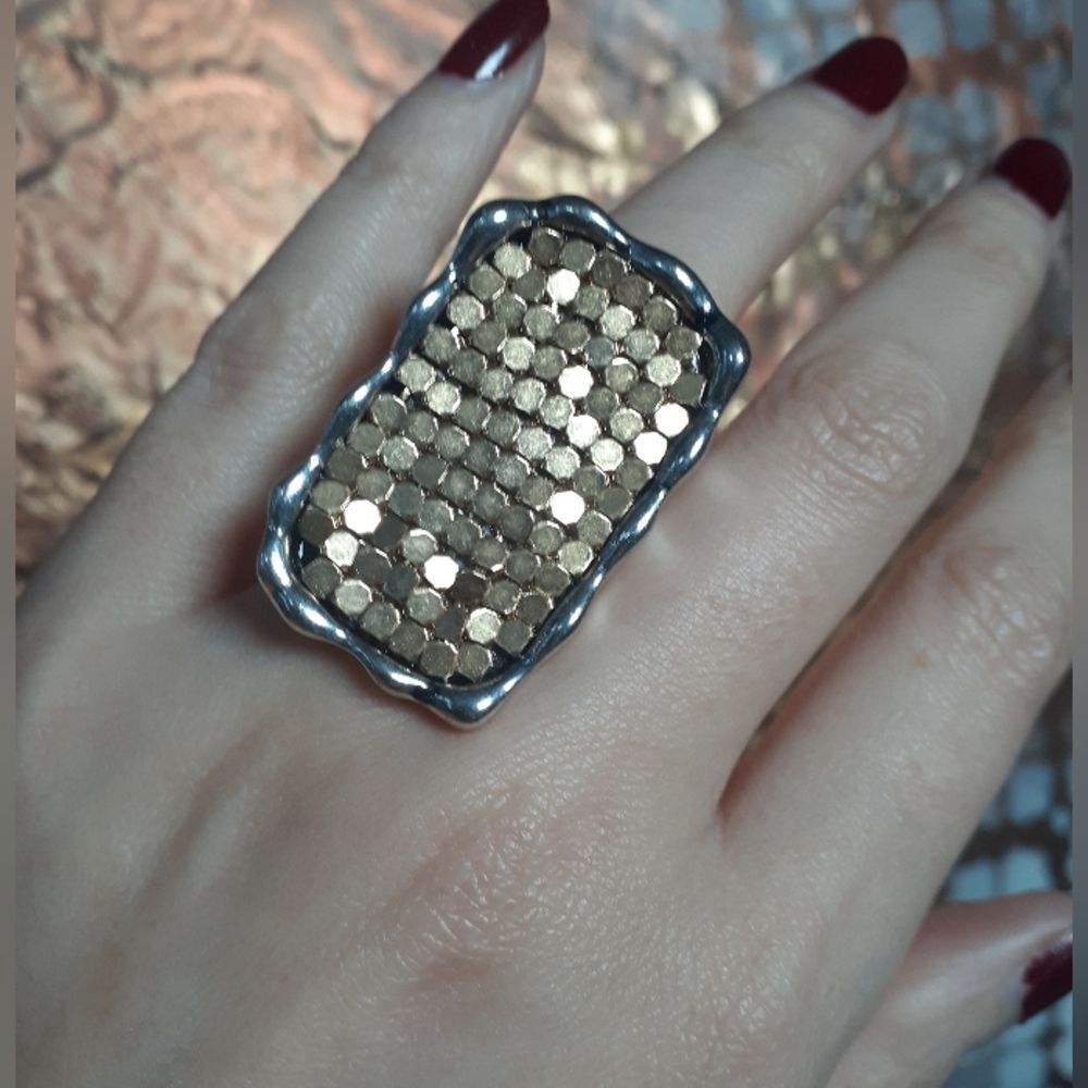 Zara Nwot Goldtone and Silvertone Maxi Statement Ring